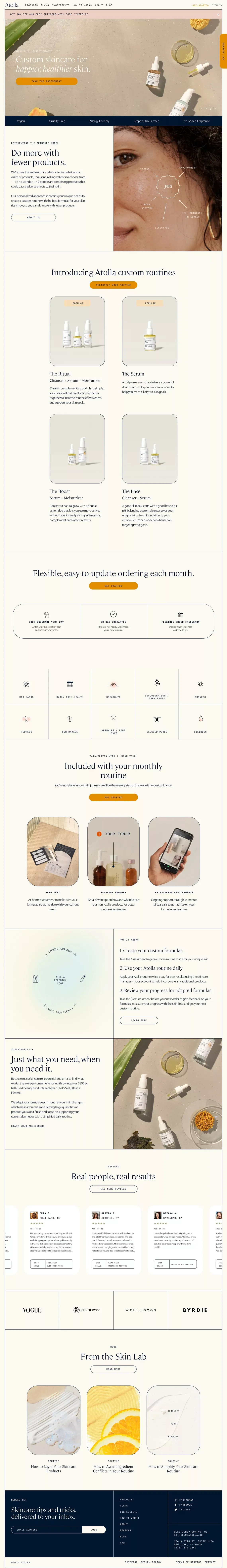 Atolla | Custom Skincare - Ecommerce design
