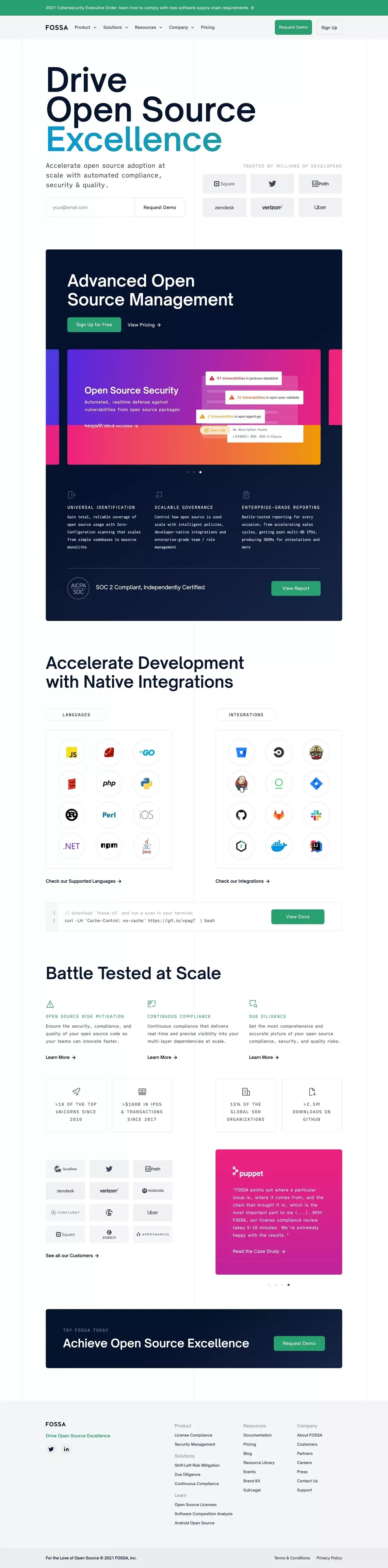 FOSSA | Scalable Open Source Management - Landing design