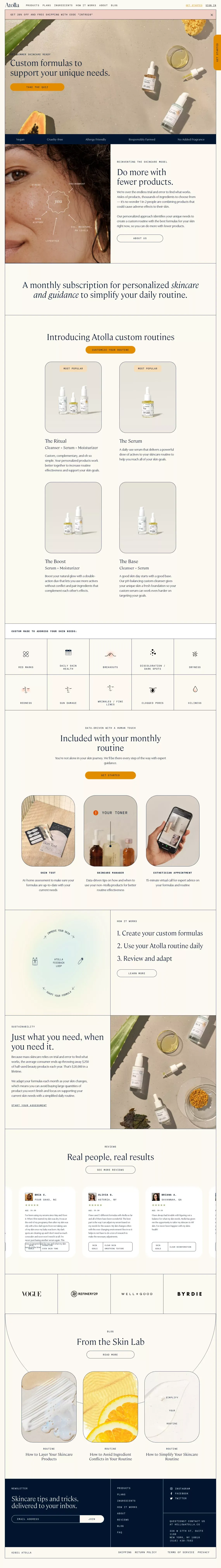Atolla | Custom Skincare - website design