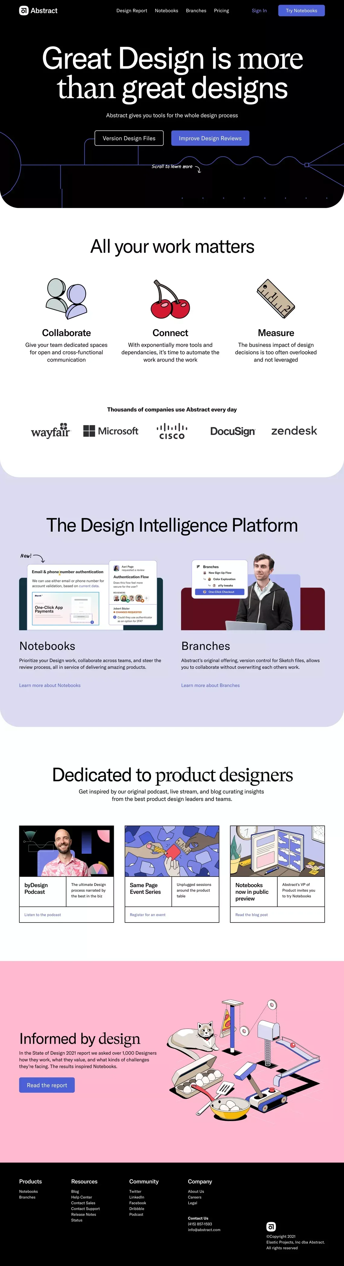 Abstract Notebooks | Bring transparency to your design process - Landing design