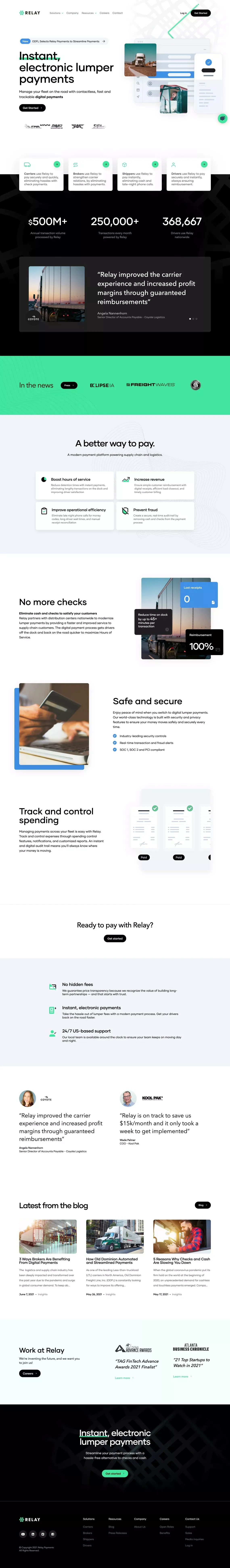 Instant, Electronic Lumper Payments | Relay Payments - Landing design
