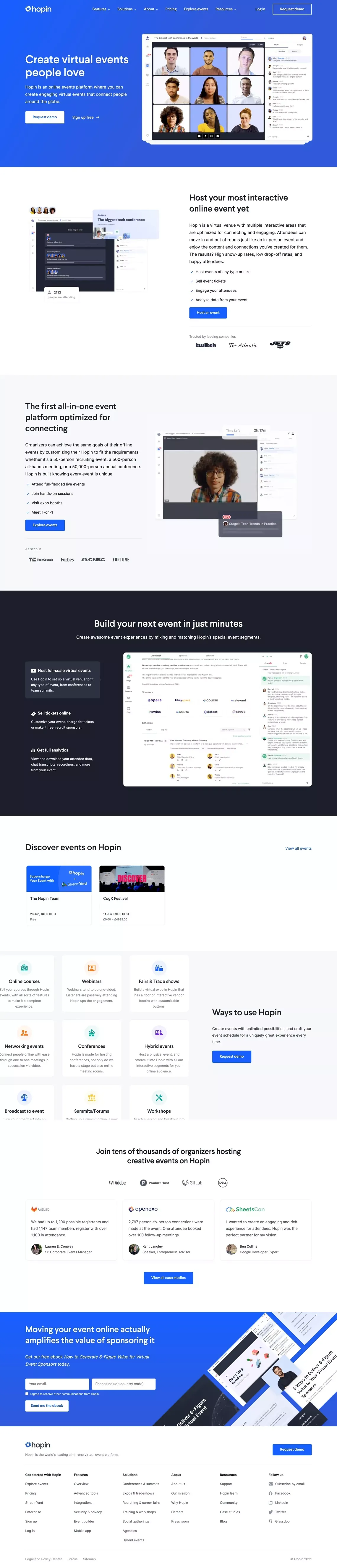 Event Technology Platform for Virtual, Hybrid, and Online Experiences | Hopin - Landing design