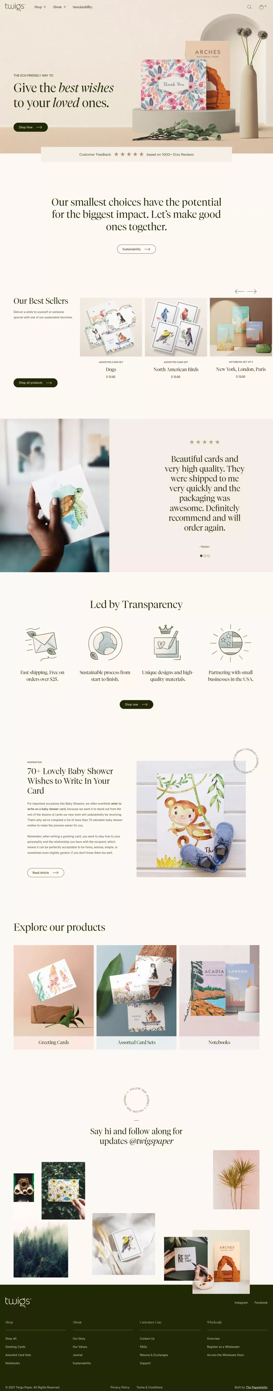 Twigs Paper | Eco-Friendly Paper Goods - Ecommerce design
