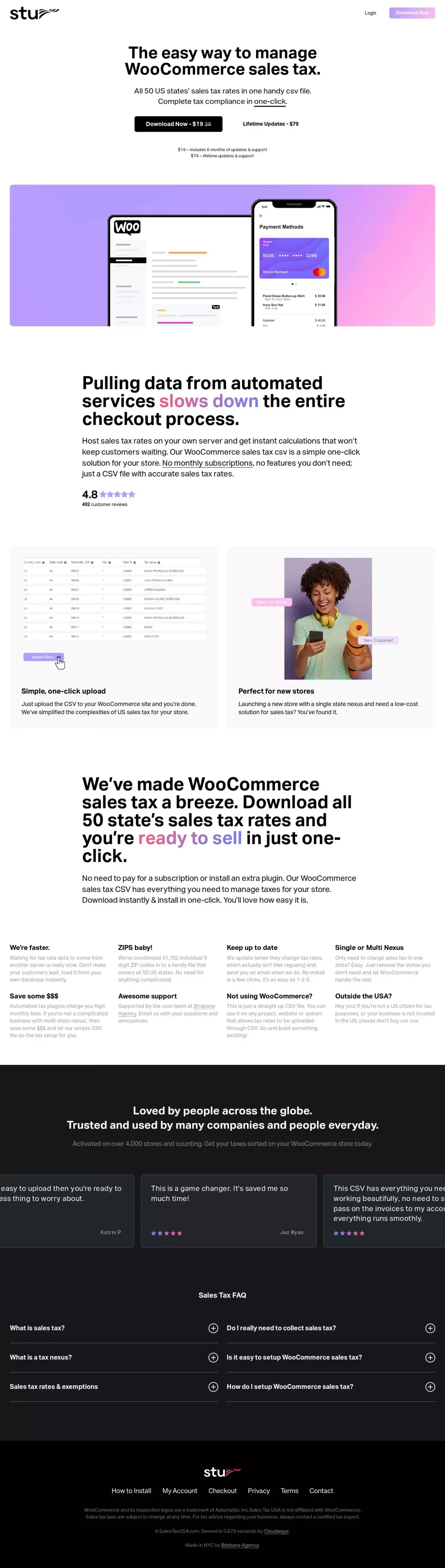 WooCommerce Sales Tax | 💰 CSV by Sales Tax USA - Landing design