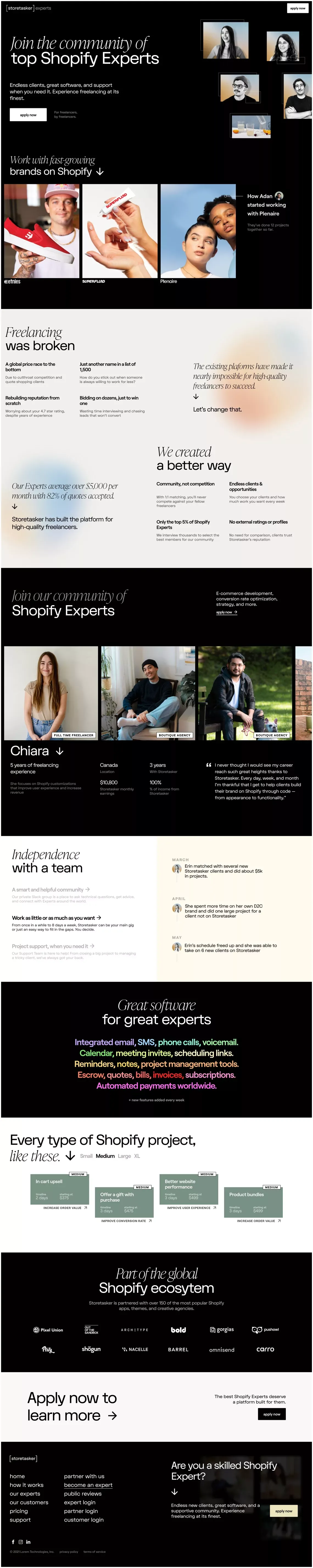 Join the top 5% of Shopify Experts | Storetasker - Landing design