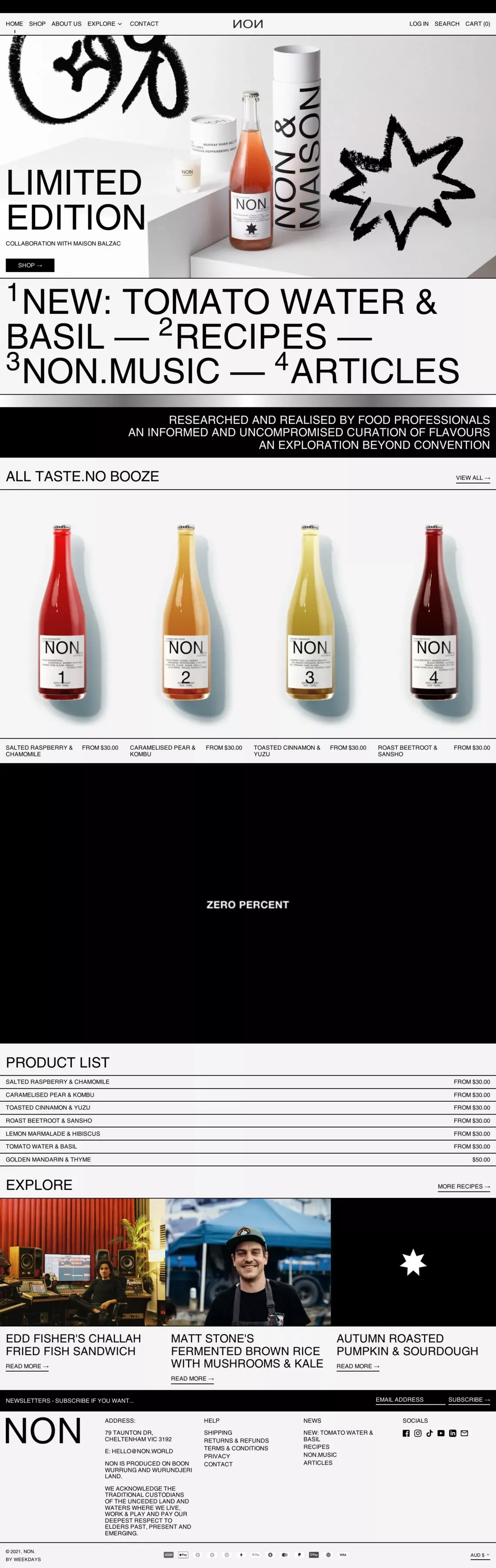 NON | Wine Alternative, Made in Melbourne | 0% Alcohol - Ecommerce design