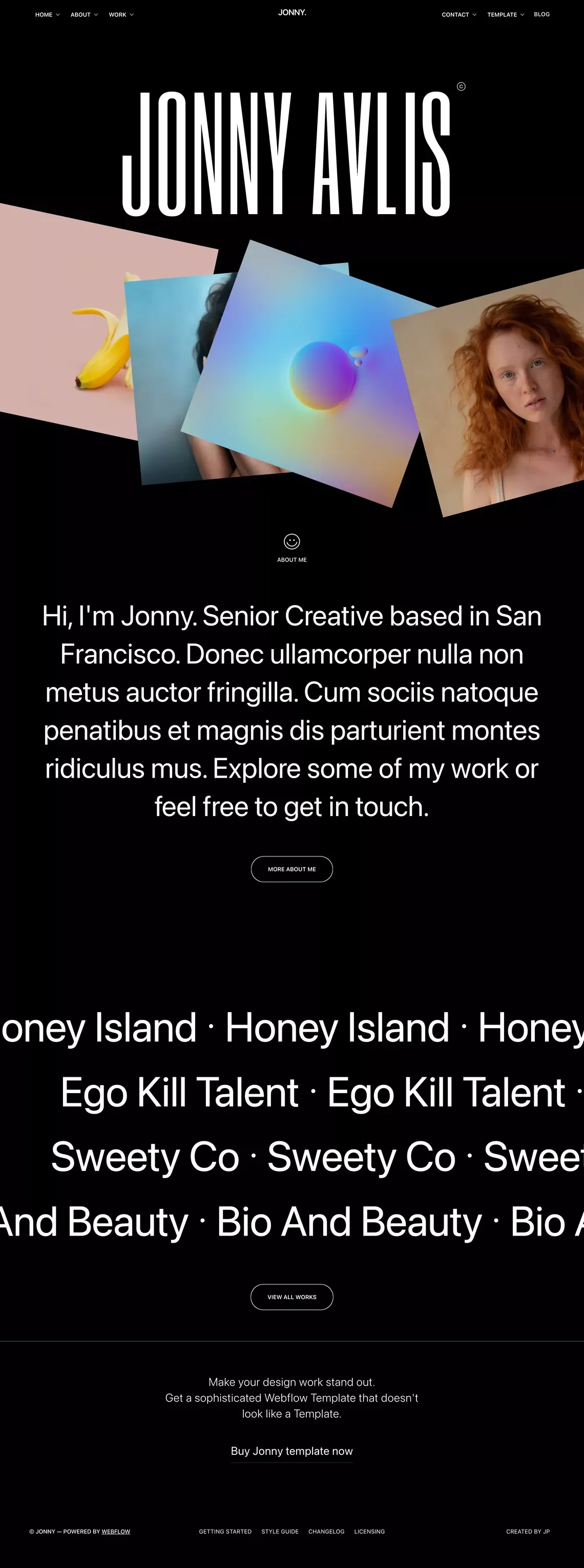 Jonny - Portfolio Webflow Template - Template design