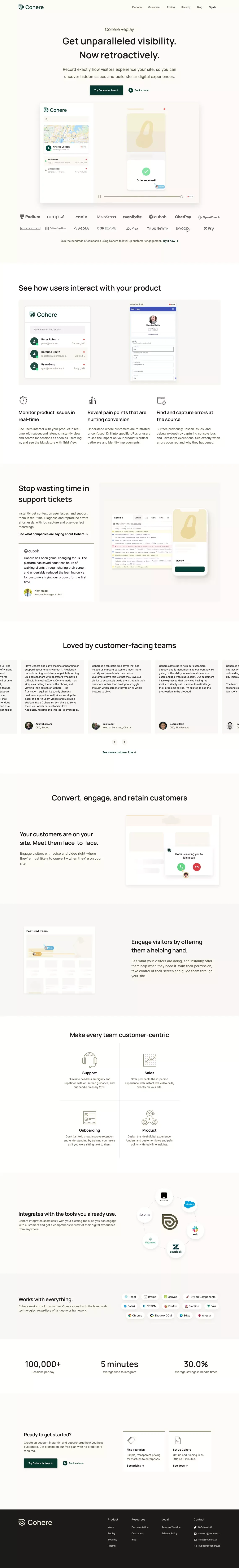 Cohere Replay | Get unparalleled visibility. Now retroactively. - Landing design