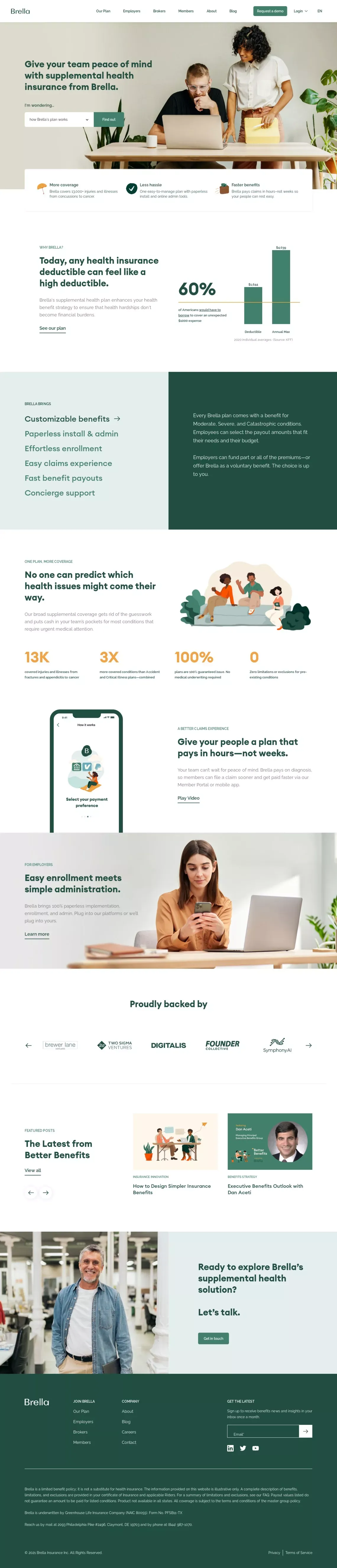 Brella Insurance | Better Supplemental Health Insurance - Landing design