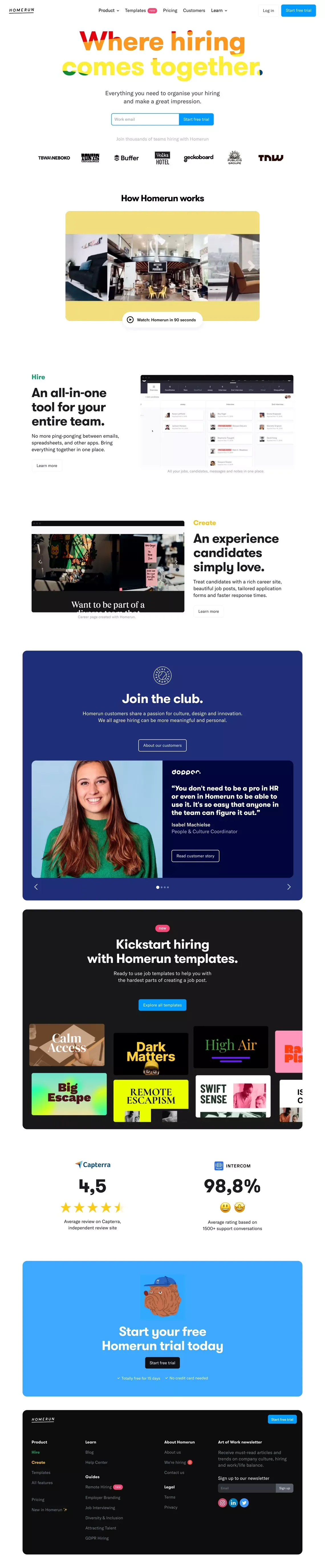 Homerun: where hiring comes together - Landing design