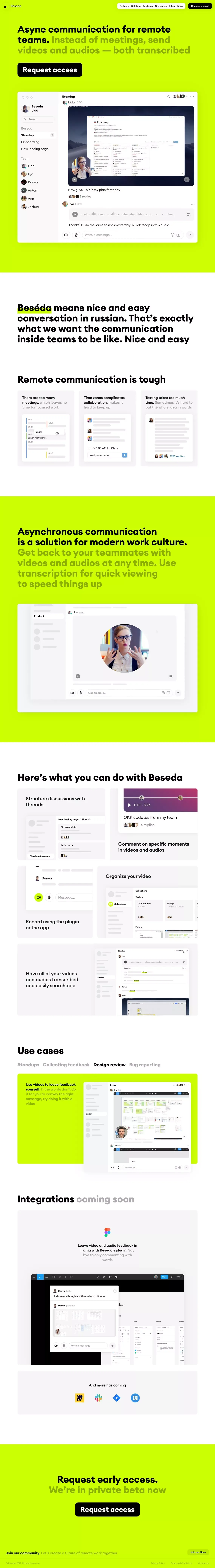 Beseda — async communication for teams - Landing design