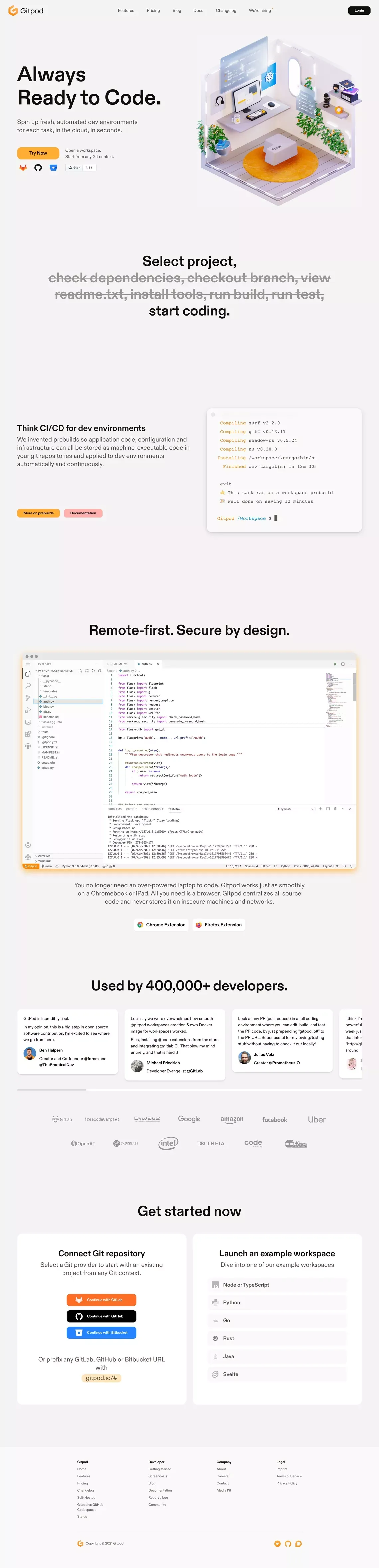 Dashboard — Gitpod - Landing design