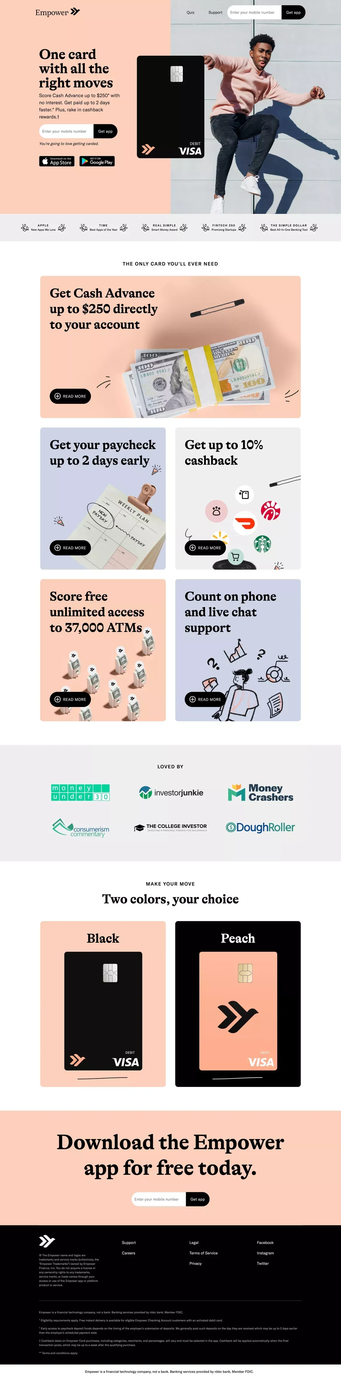 Instant Cash Advance, Early Payday, Cashback Perks - Landing design