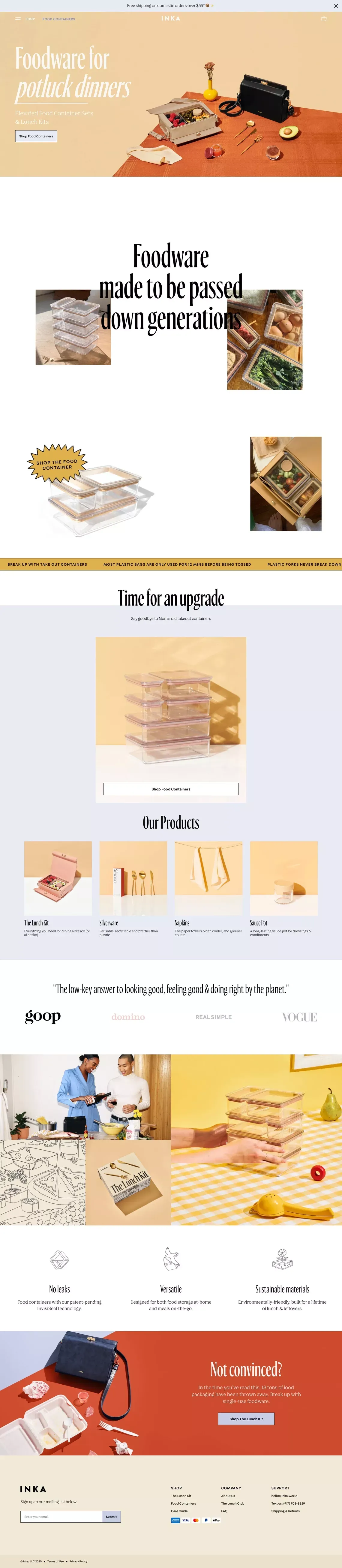 INKA Sustainable Food Containers, Napkins & Silverware - Ecommerce design