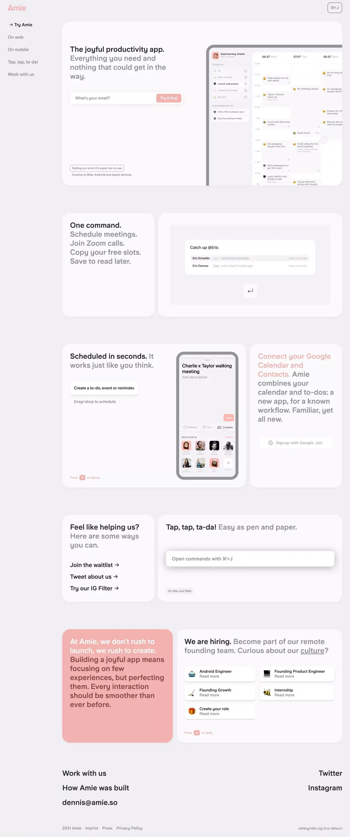 Amie, the joyful productivity app - Landing design