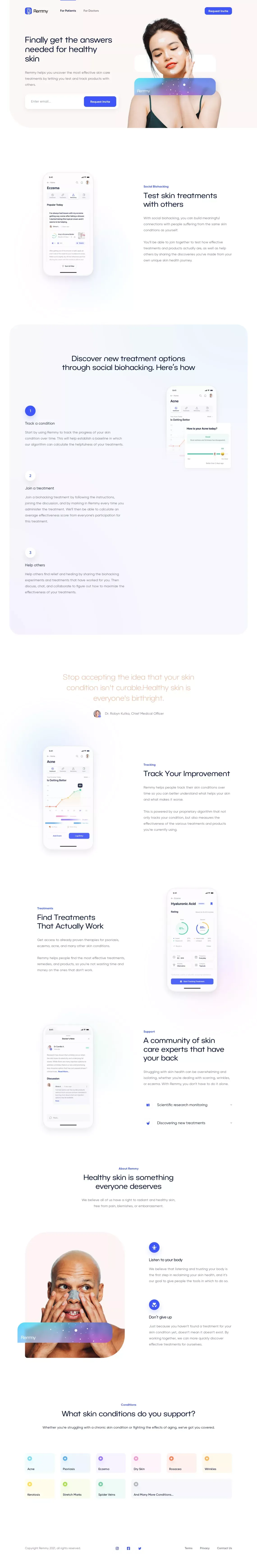 Remmy Health | Skincare discovery and tracking app - Landing design