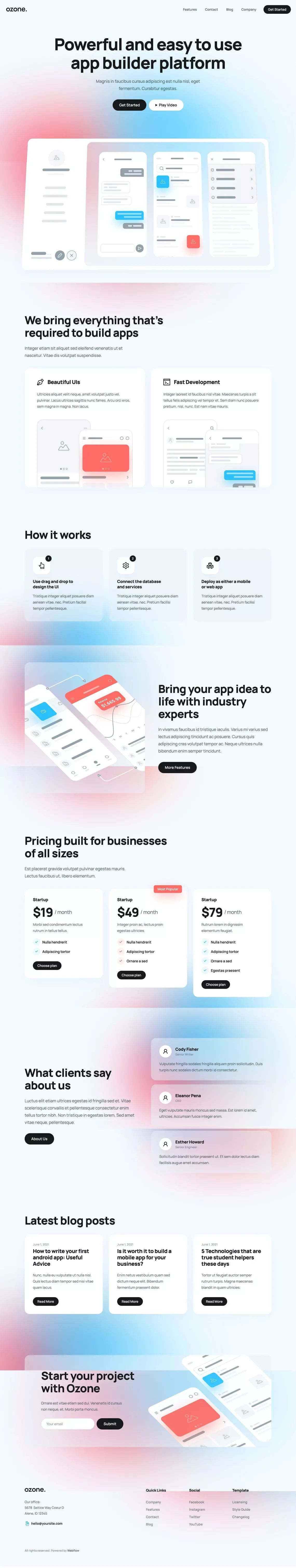 Ozone - App Webflow Website Template - Template design