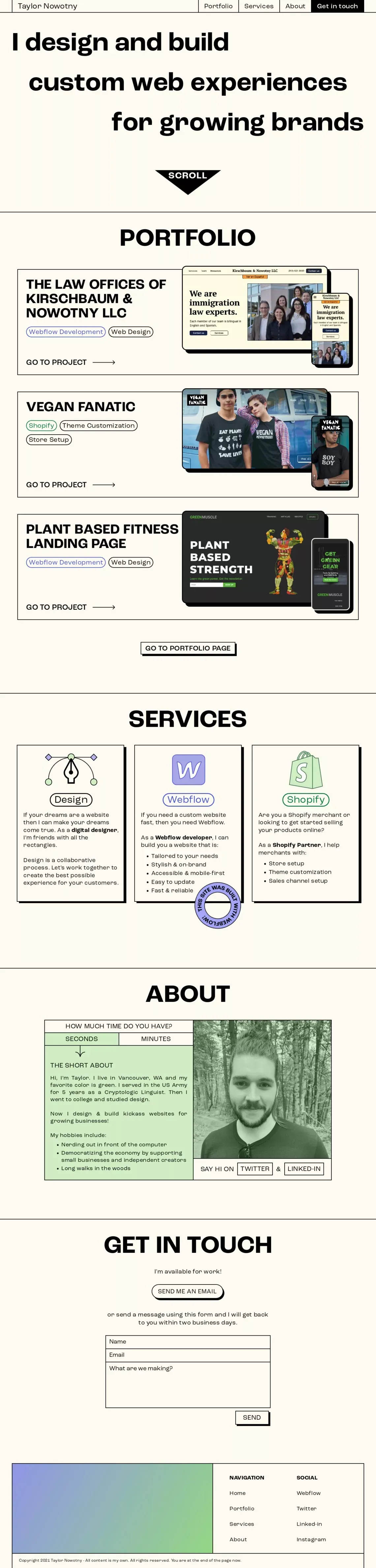 Taylor Nowotny ✏︎ Freelance Web Designer + Developer - Portfolio design