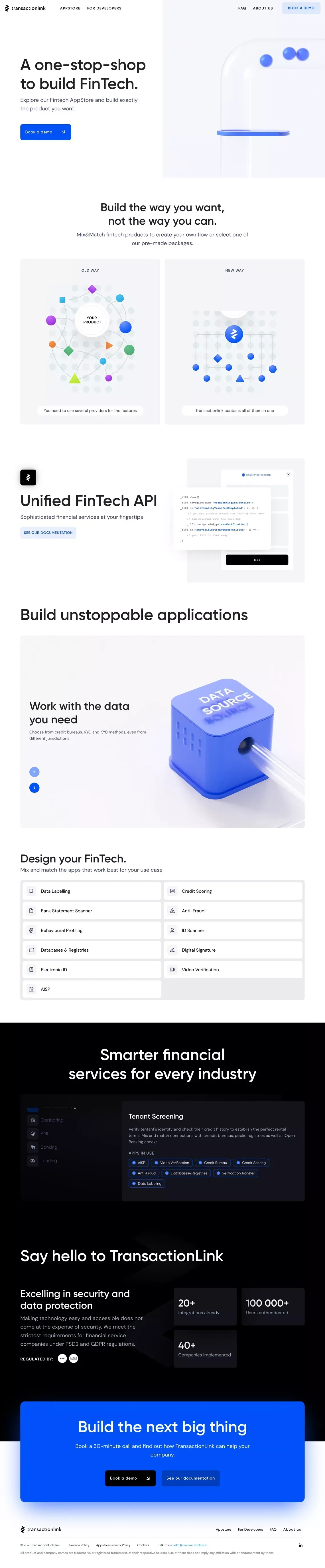 TransactionLink: Enabling the fintechs of tomorrow - Landing design