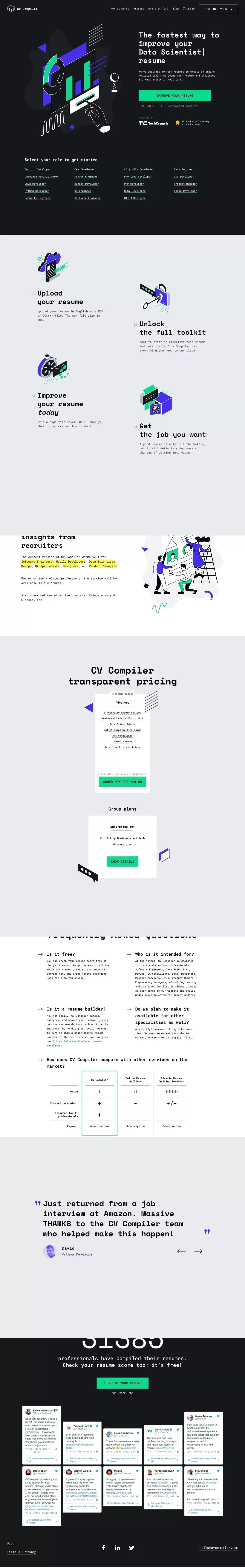 CV Compiler - Rock your tech resume - Landing design