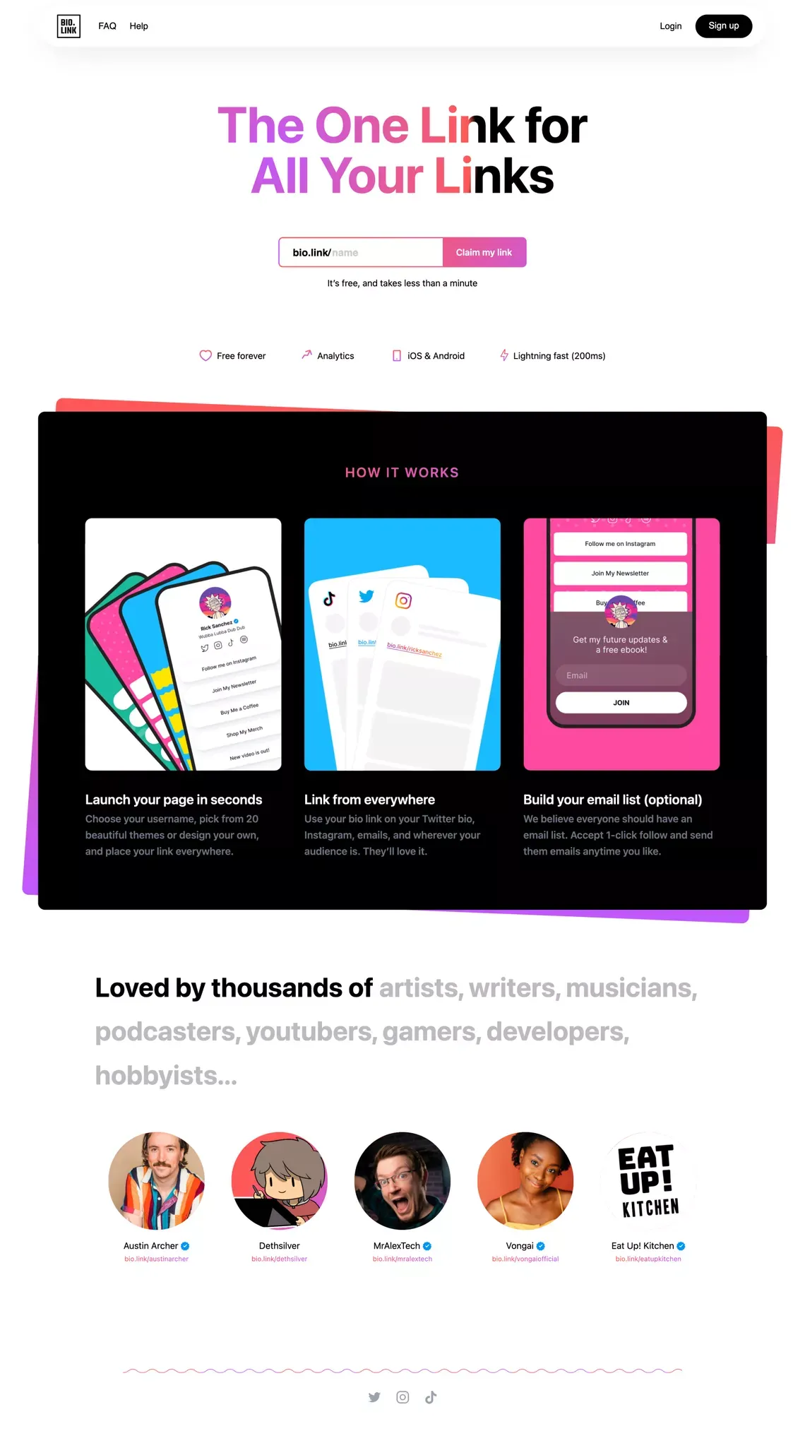 Bio Link: The one link for all your links - Landing design