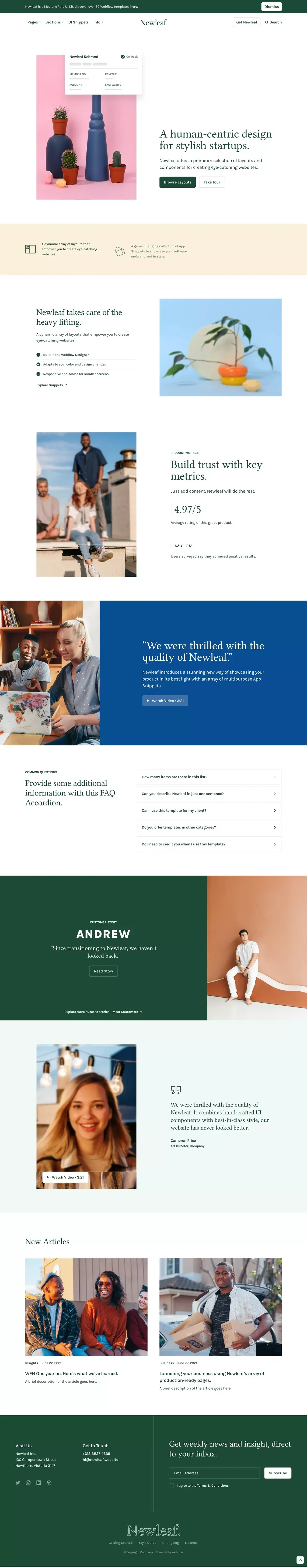 Newleaf - Startup Webflow Template - Template design