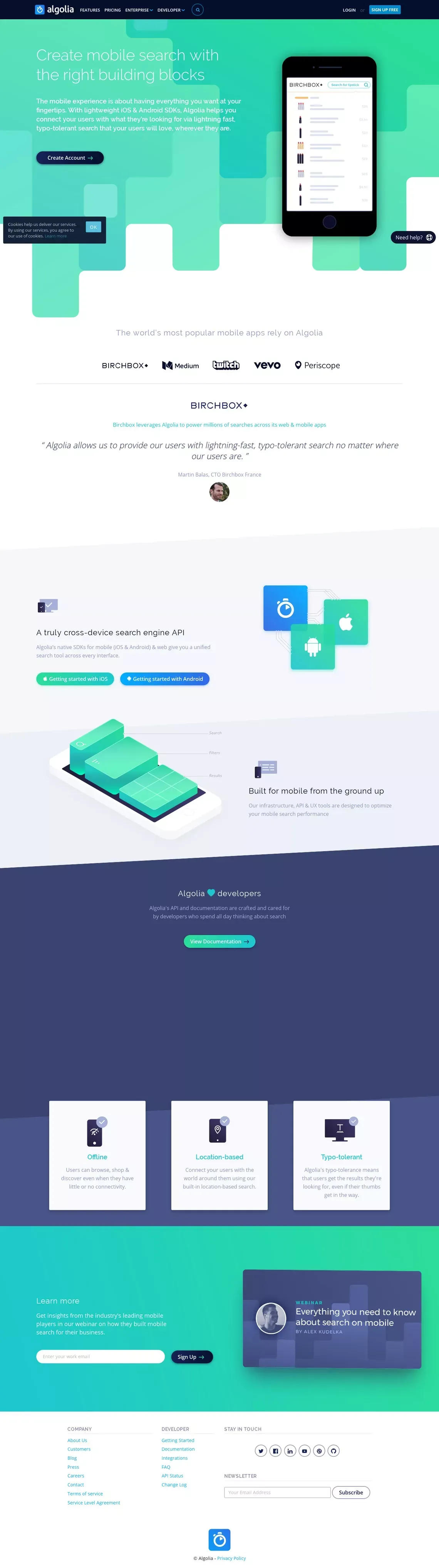 Mobile | Algolia - Landing design