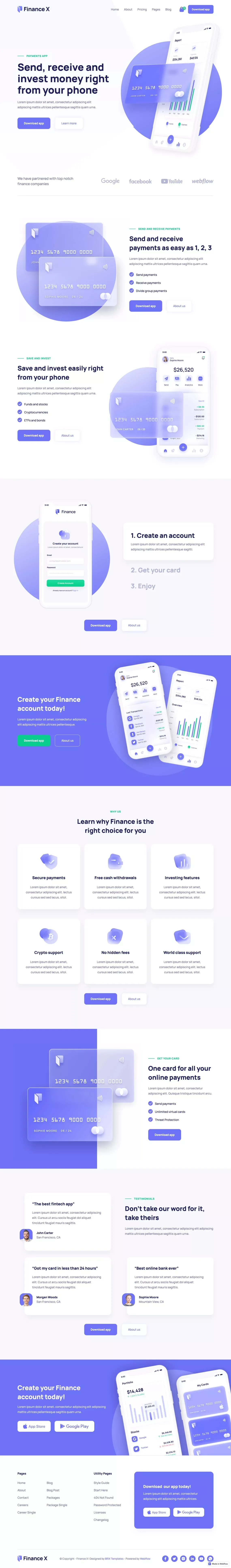 Finance X - Finance Webflow Template - Template design