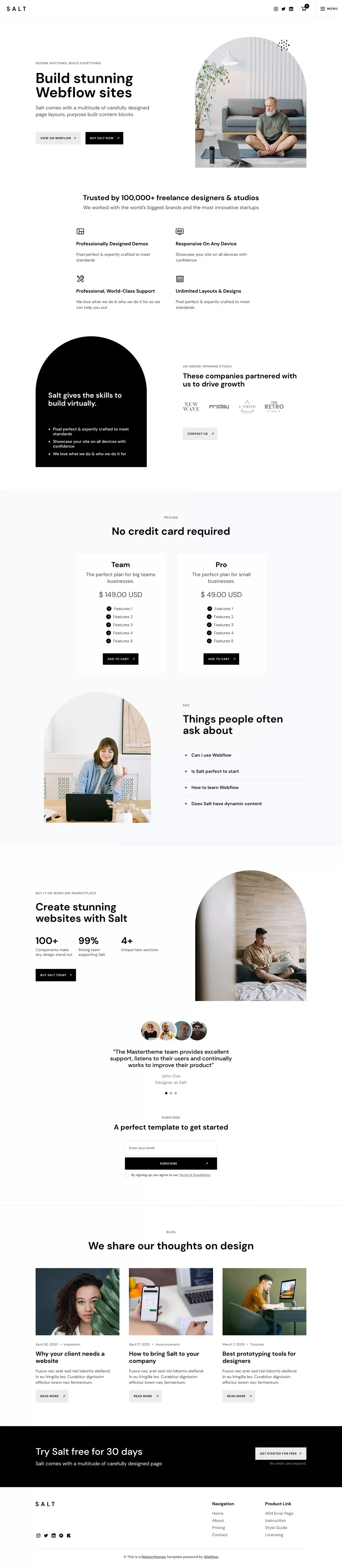 Salt - Startup Webflow Template - Template design