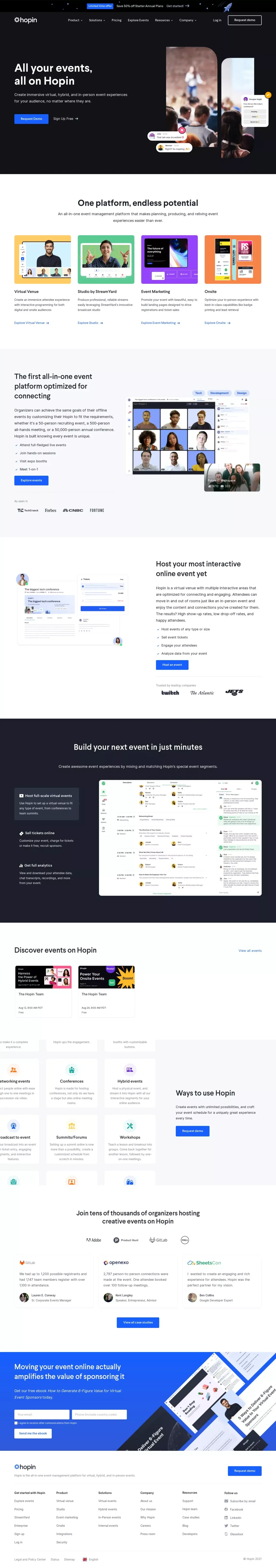 Event Technology Platform for Virtual, Hybrid, and Online Experiences | Hopin - Landing design