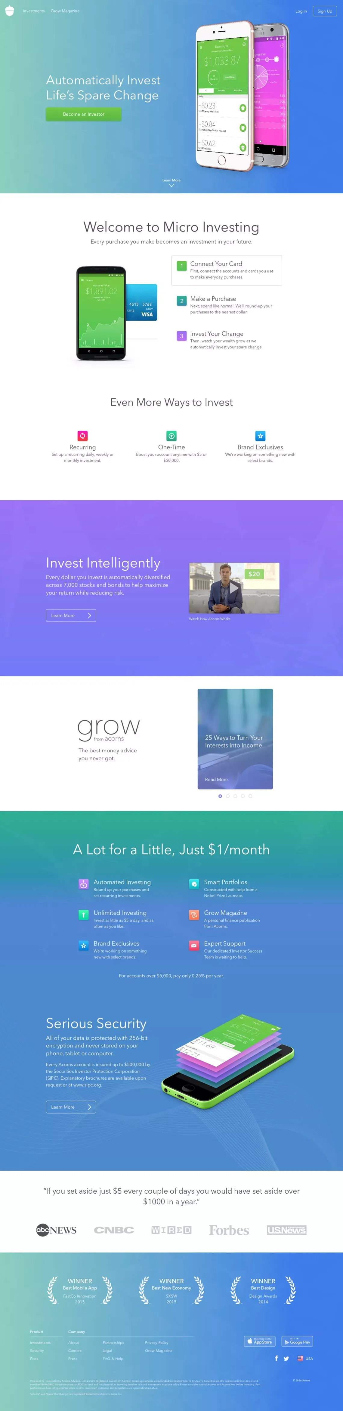 Acorns - Landing design