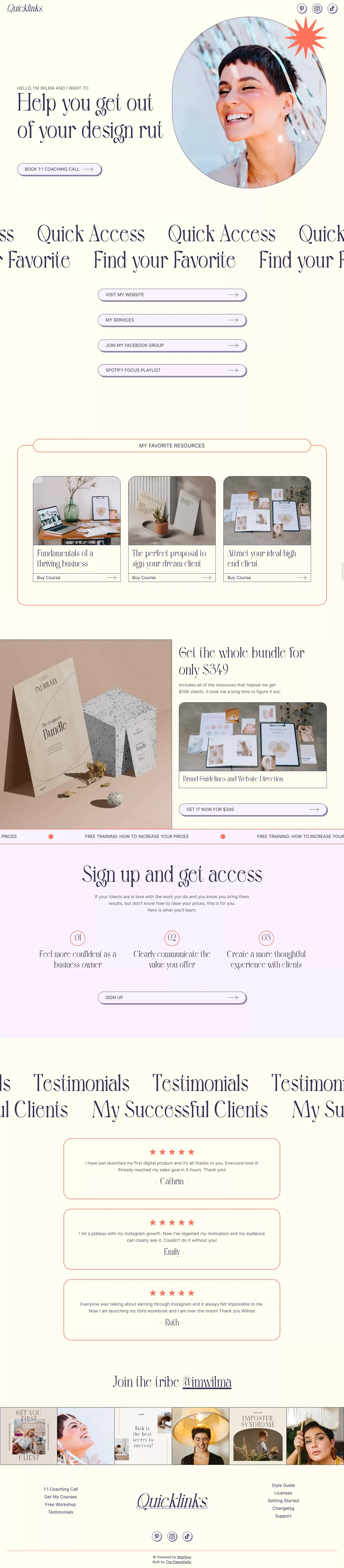Quicklinks - Landing page Webflow Template - Template design