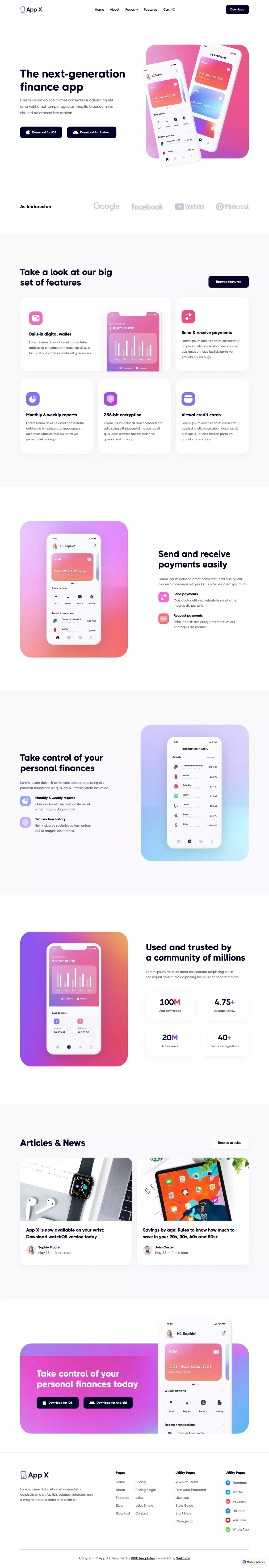 App X - App Webflow Template - Template design