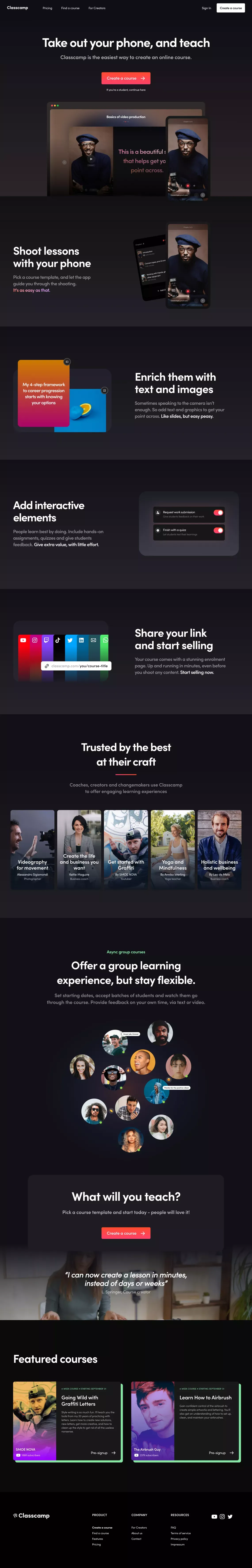 Classcamp - The easiest way to create an online course - Landing design