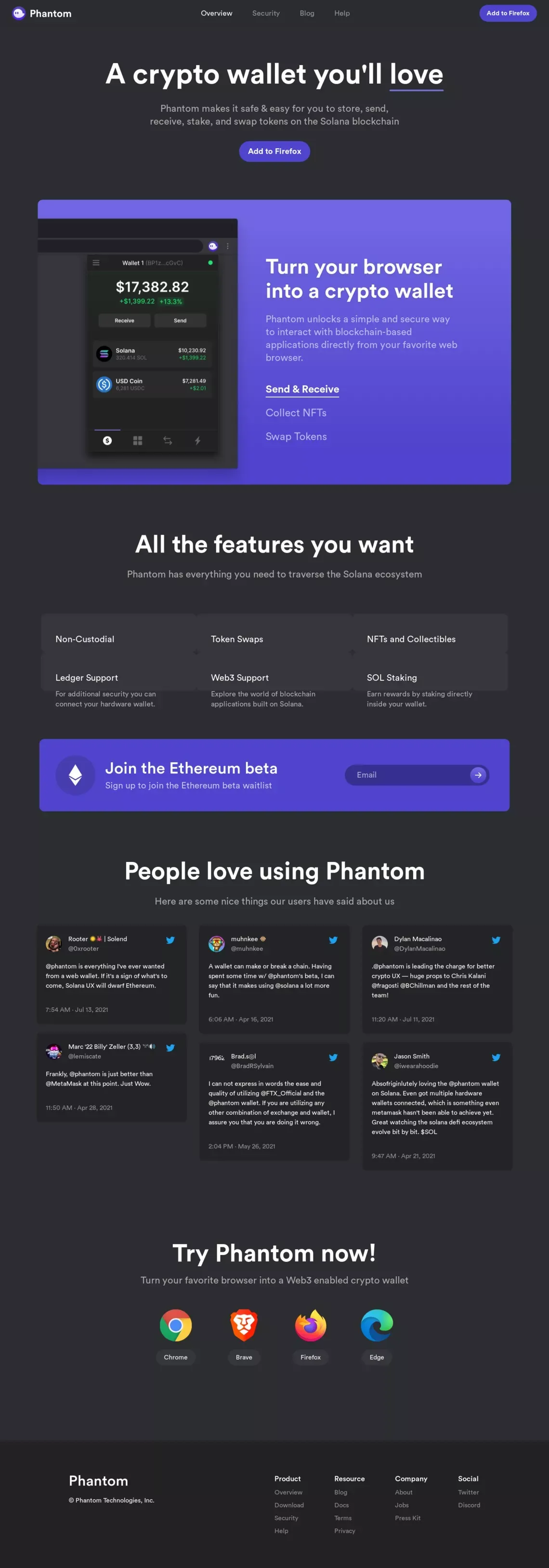 Phantom - A friendly Solana wallet built for DeFi & NFTs - Landing design