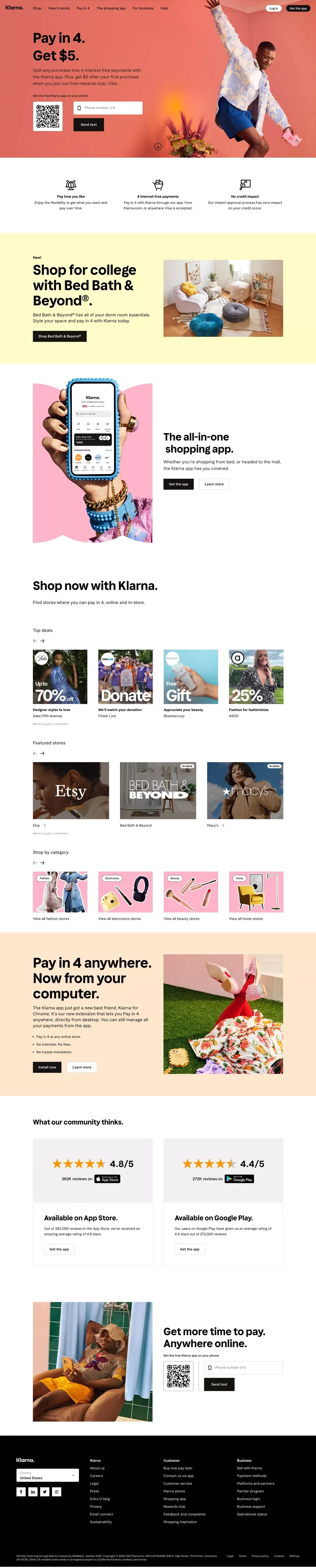 The shortcut to shopping | Klarna US - Landing design