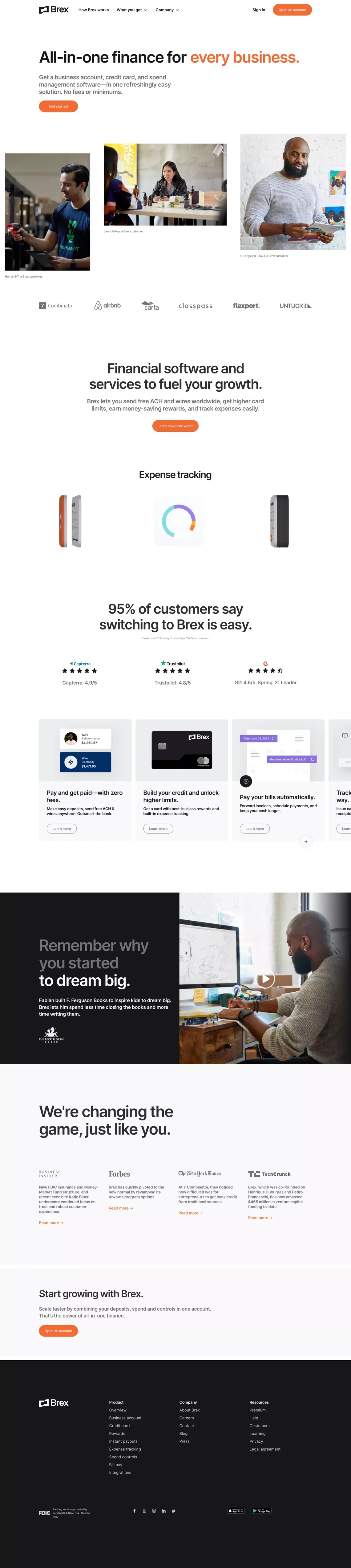 Brex All-in-One Finance for Every Business - Landing design