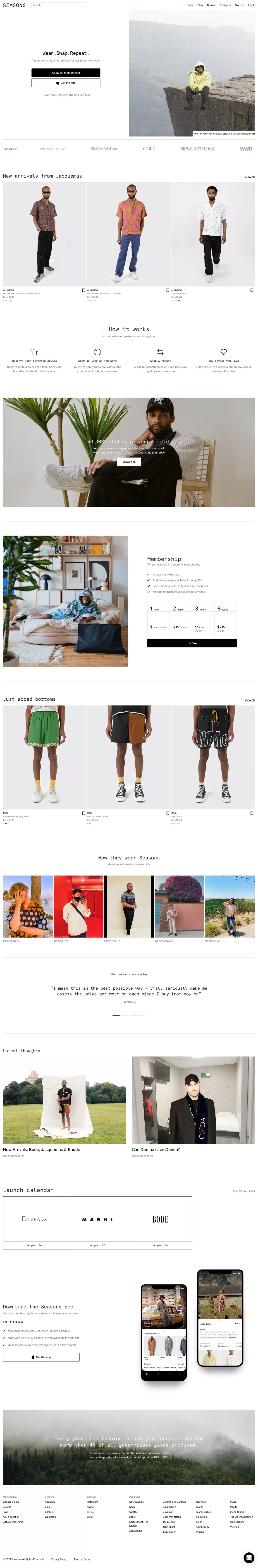Seasons | wear, swap, repeat. designer menswear rental - Ecommerce design