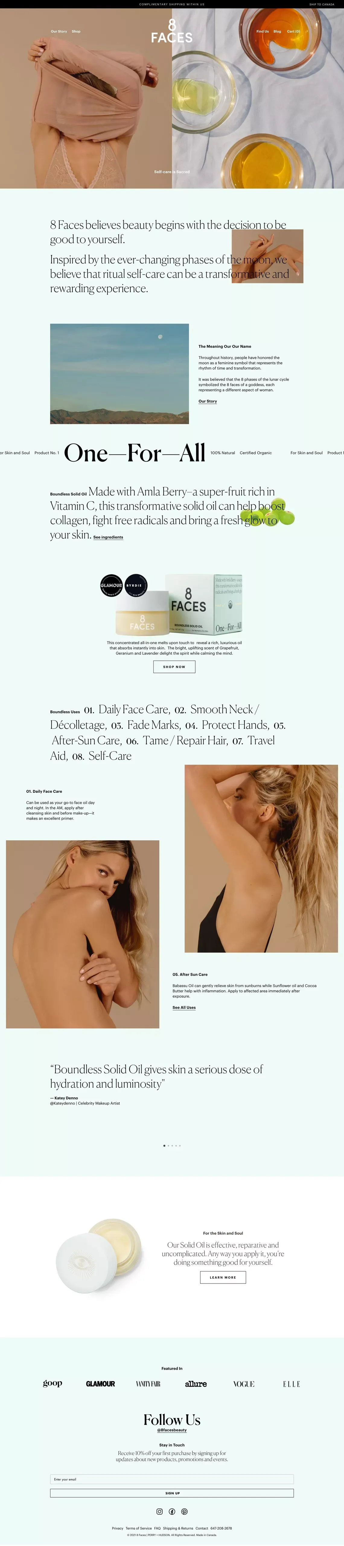 8 Faces Beauty | For Skin & Soul | Natural and Organic Skincare - Ecommerce design