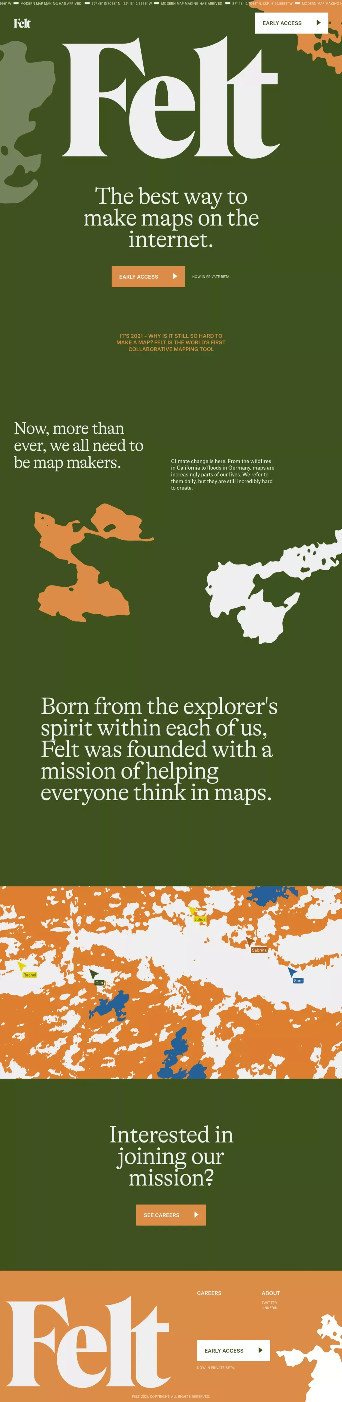 Felt: The best way to make maps on the internet - Landing design
