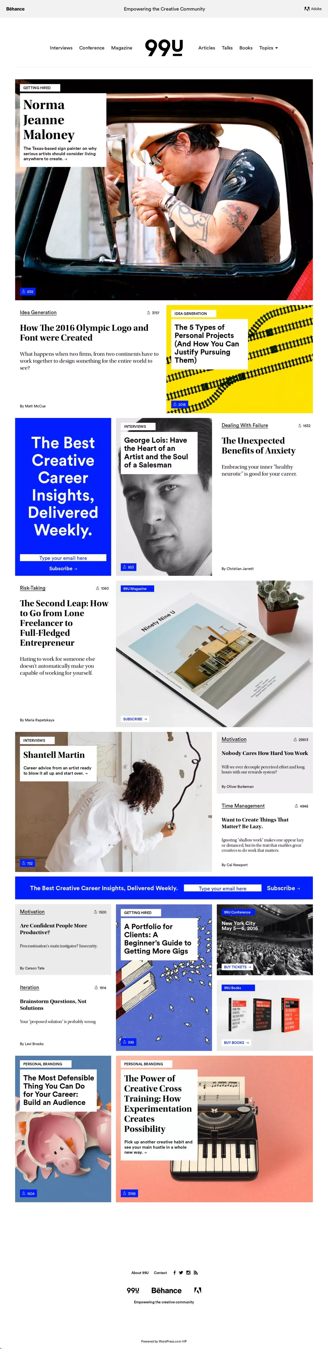 99U - Empowering the Creative Community - Blog design