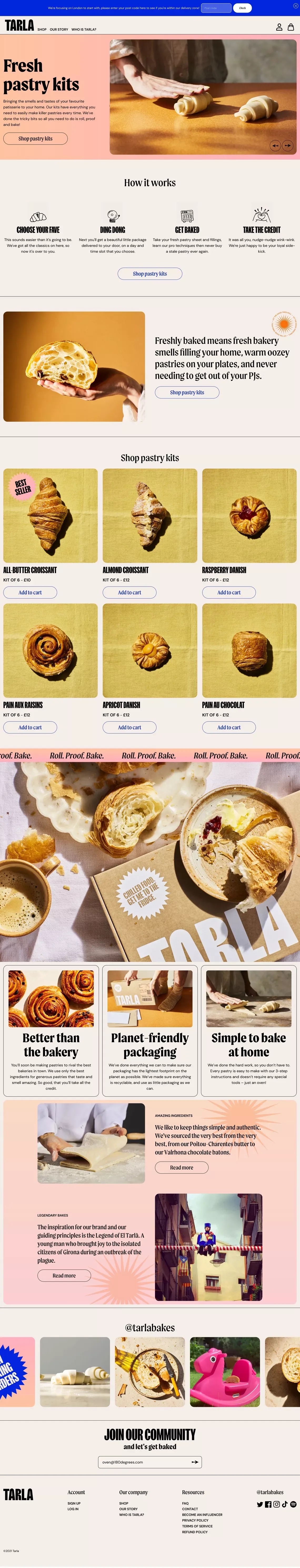 Tarla Bakes - Fresh Pastry Kits - Ecommerce design