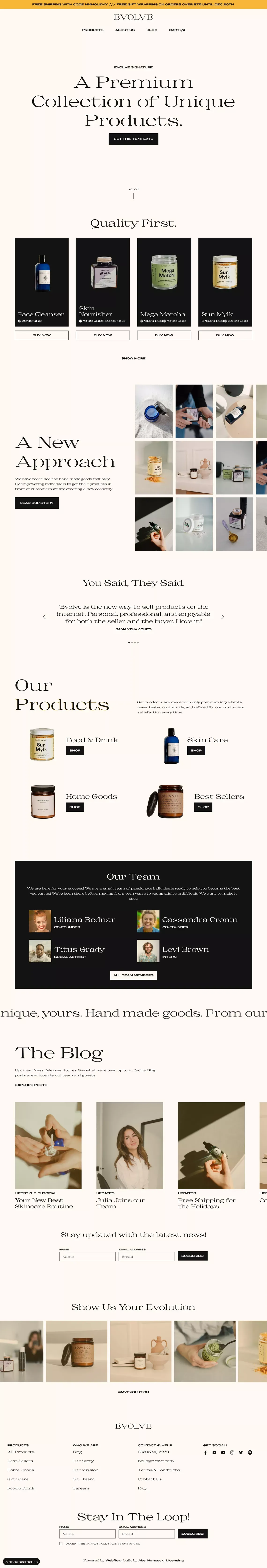 Evolve - Webflow ecommerce website template - Template design