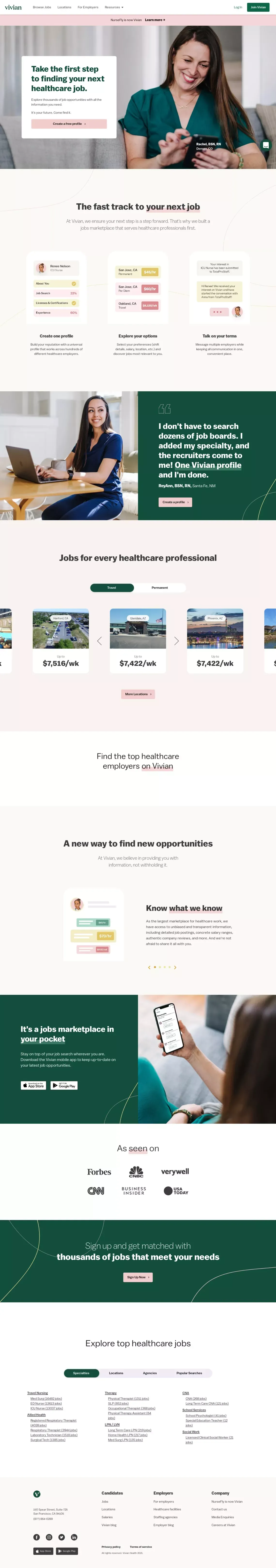 Vivian Health - Find your next healthcare job - Landing design