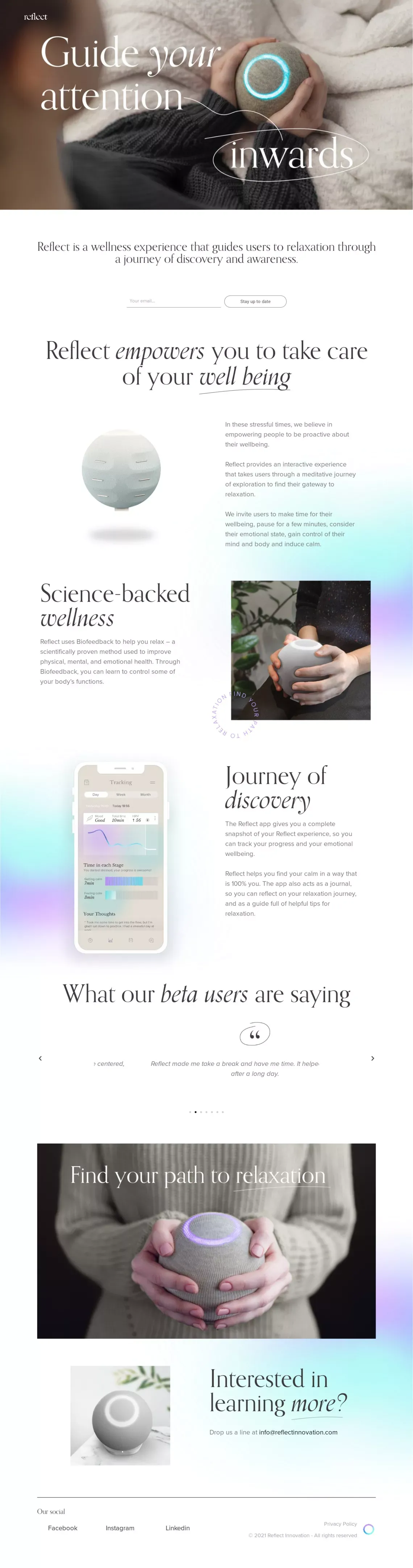 homepage - Reflect - Guide your Attention Inwards - Landing design