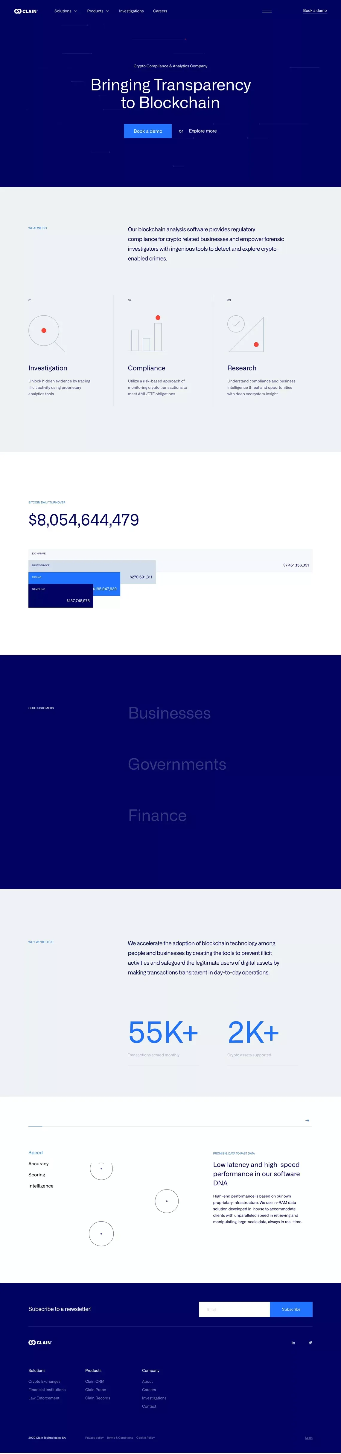 Clain - Crypto Compliance & Analytics Company - Landing design