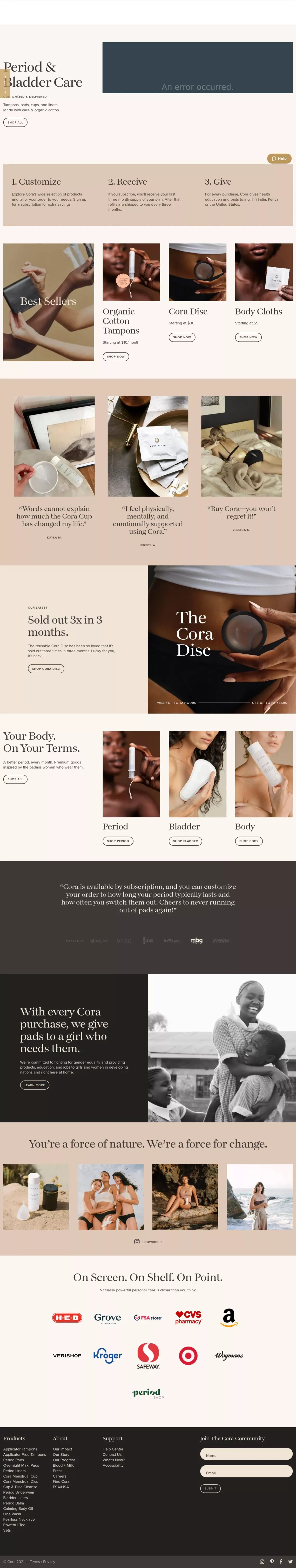 	Period Care | Bladder Care | Body Care - Cora 	 - website design