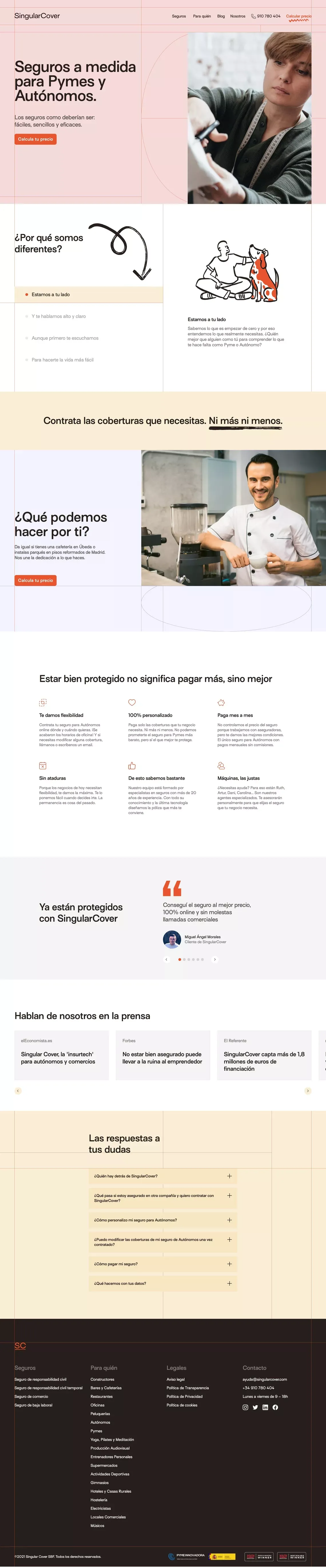 SingularCover | Seguros para PYMES y Autónomos - Landing design