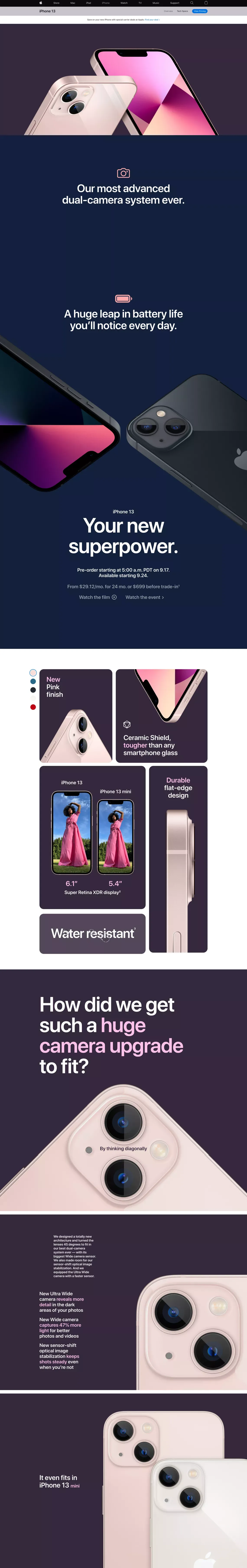 iPhone 13 and iPhone 13 mini - Apple - Landing design