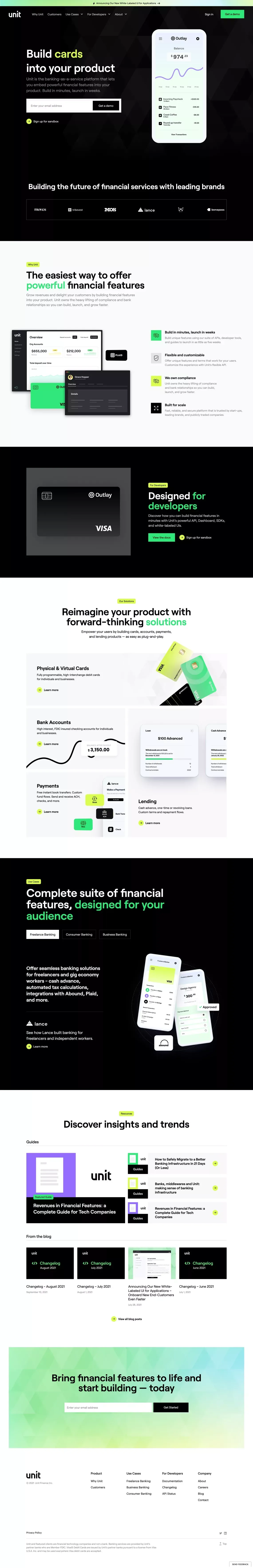 Unit | Build Banking in Minutes - Landing design